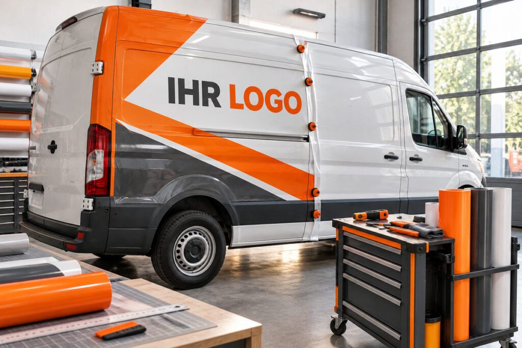 Transporter während der Fahrzeugbeschriftung (Beispielabbildung)
